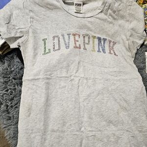 PINK Victoria's Secret Light Gray LOVE PINK Tee